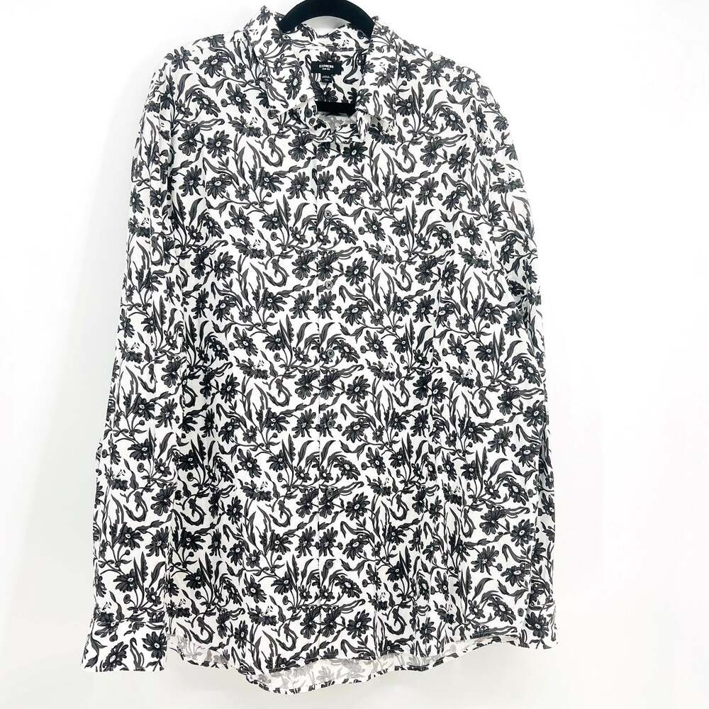 EXPRESS Woman's Neutral Floral Button Front Blouse XXL Office Goth Cottage
